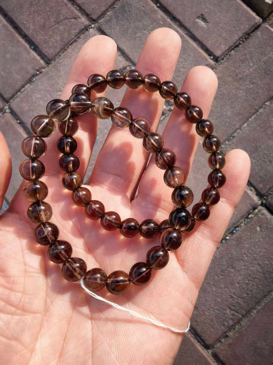 Natural Smoky Quartz Bracelet Crystal Healing Stretch Gemstone Gift for Him/Her